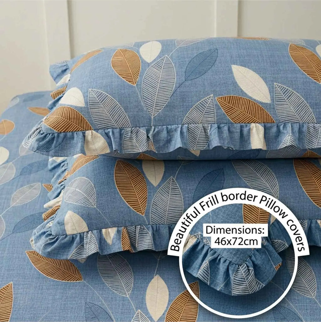 Dream Weaverz Home Polycotton Double Fitted (Elastic) 260 TC Abstract 1 Bedsheet with 2 Pillow Covers (Blue)