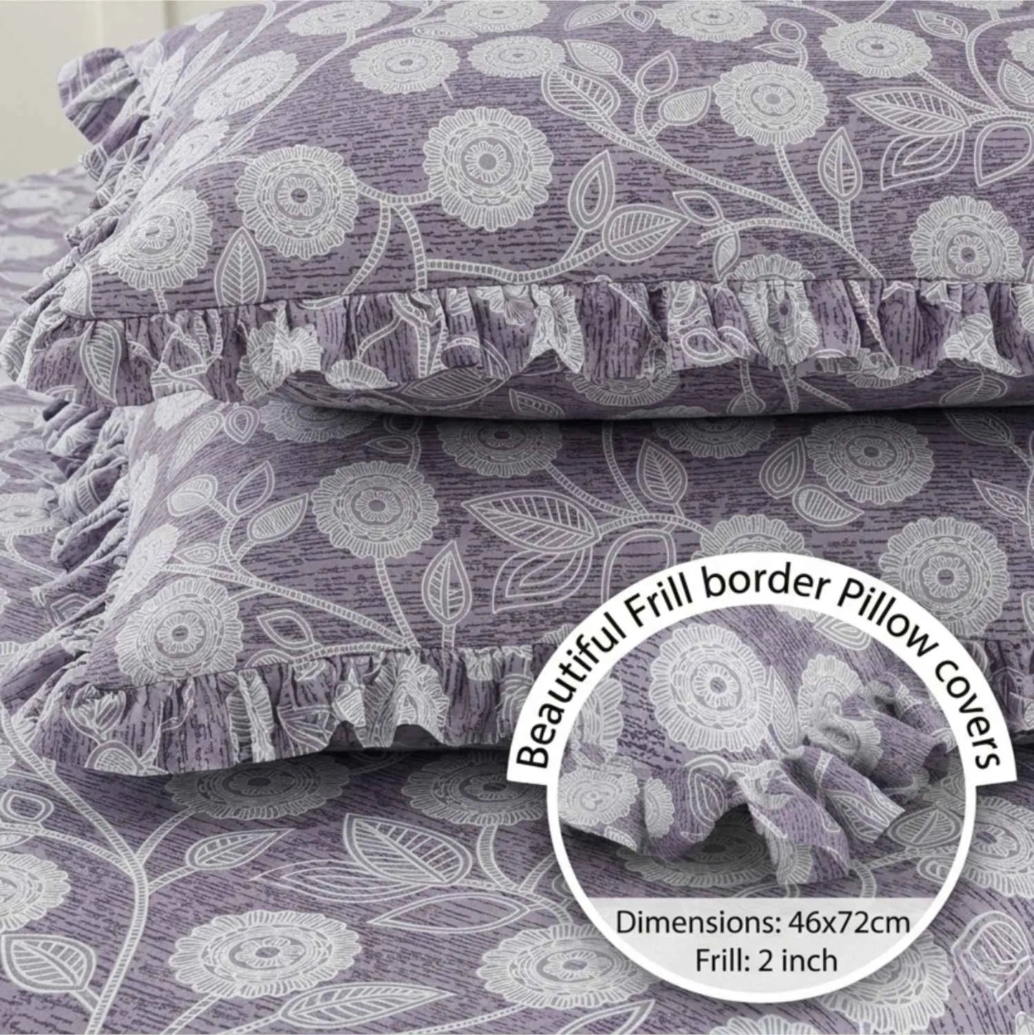 Dream Weaverz Polycotton Double Fitted (Elastic) 260 TC Abstract 1 Bedsheet with 2 Pillow Covers (Grey)