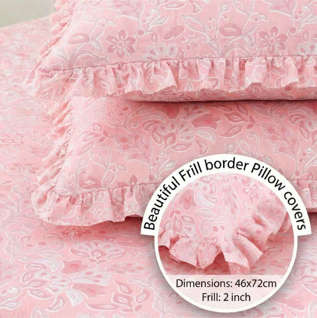 Dream Weaverz Home Polycotton King Fitted (Elastic) 260 TC Floral 1 Bedsheet with 2 Pillow Covers (Pink)