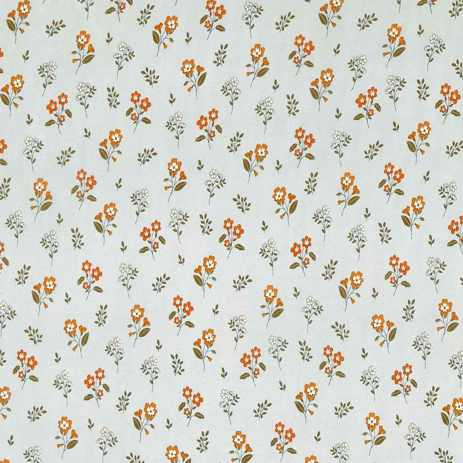 Dream Weaverz Cotton Super King Flat 220 TC Floral 1 Bedsheet with 2 Pillow Covers (Sky Blue-Orange)