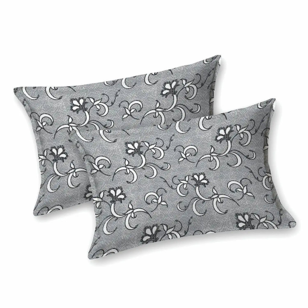 Dream Weaverz Cotton King Flat 220 TC Abstract 1 Bedsheet with 2 Pillow Covers (Grey)
