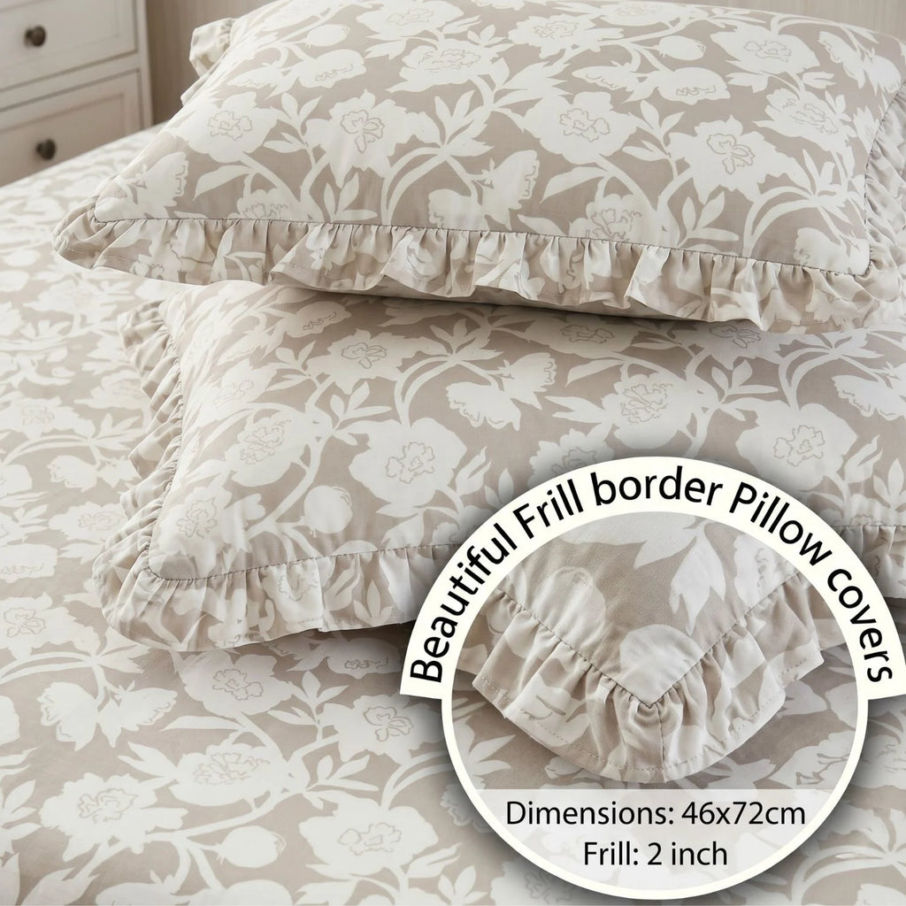 Dream Weaverz Home Polycotton King Fitted (Elastic) 260 TC Floral 1 Bedsheet (Beige-White)