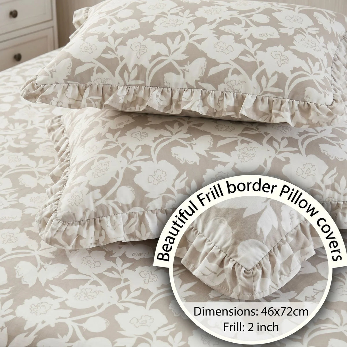 Dream Weaverz Home Polycotton King Fitted (Elastic) 260 TC Floral 1 Bedsheet (Beige-White)