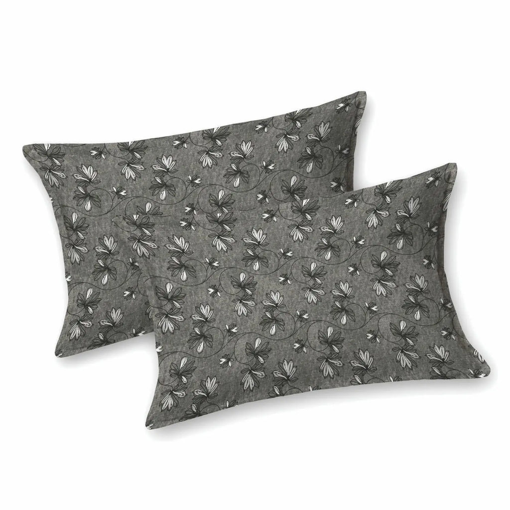 Dream Weaverz Cotton King Flat 220 TC Abstract 1 Bedsheet with 2 Pillow Covers (Charcoal grey)