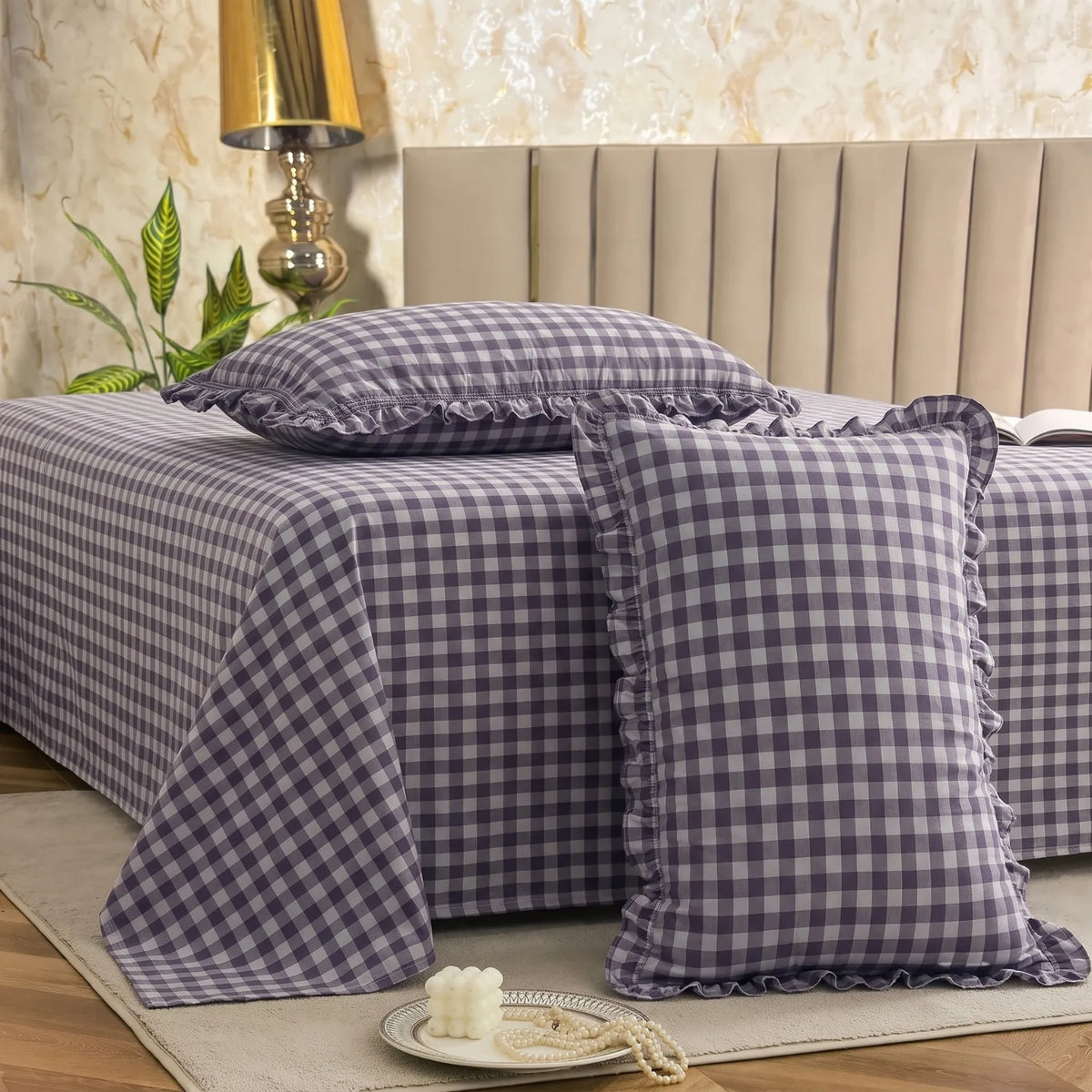 Dream Weaverz Home Polycotton (Flat) 260TC DoubleSIZE BEDSHEET(Ink Blue Check)