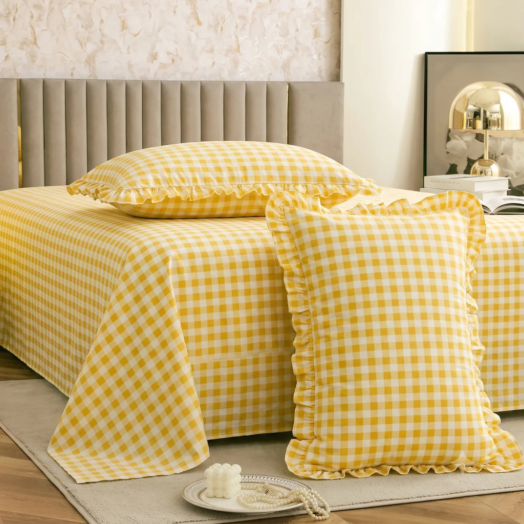 Dream Weaverz Home Polycotton (Flat) 260TC DoubleSIZE BEDSHEET(Yellow Check)
