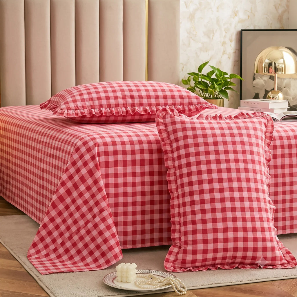 Dream Weaverz Home Polycotton (Flat) 260TC DoubleSIZE BEDSHEET(Red Check)