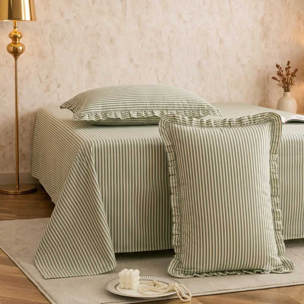 Dream Weaverz Home Polycotton (Flat) 260TC DoubleSIZE BEDSHEET(Green Stripes)