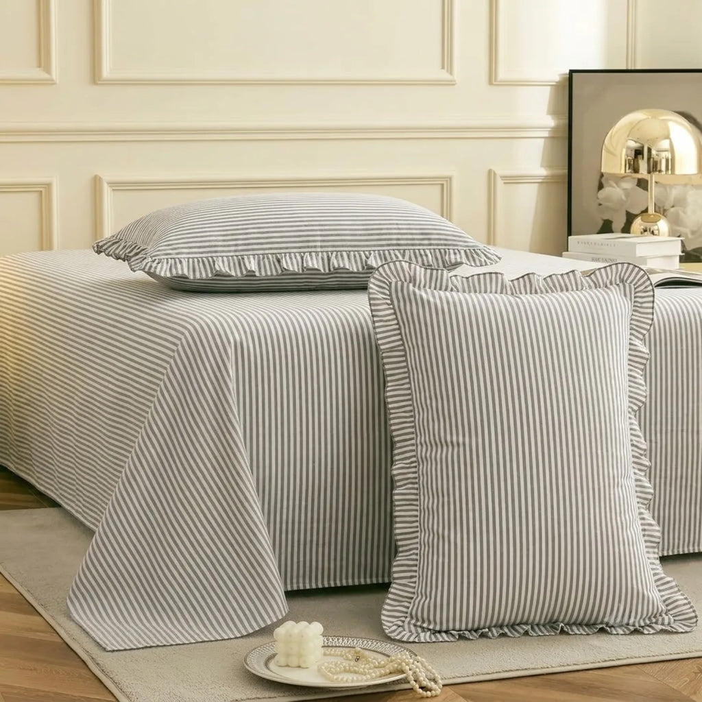 Dream Weaverz Home Polycotton (Flat) 260TC DoubleSIZE BEDSHEET(Dark Grey Stripes)