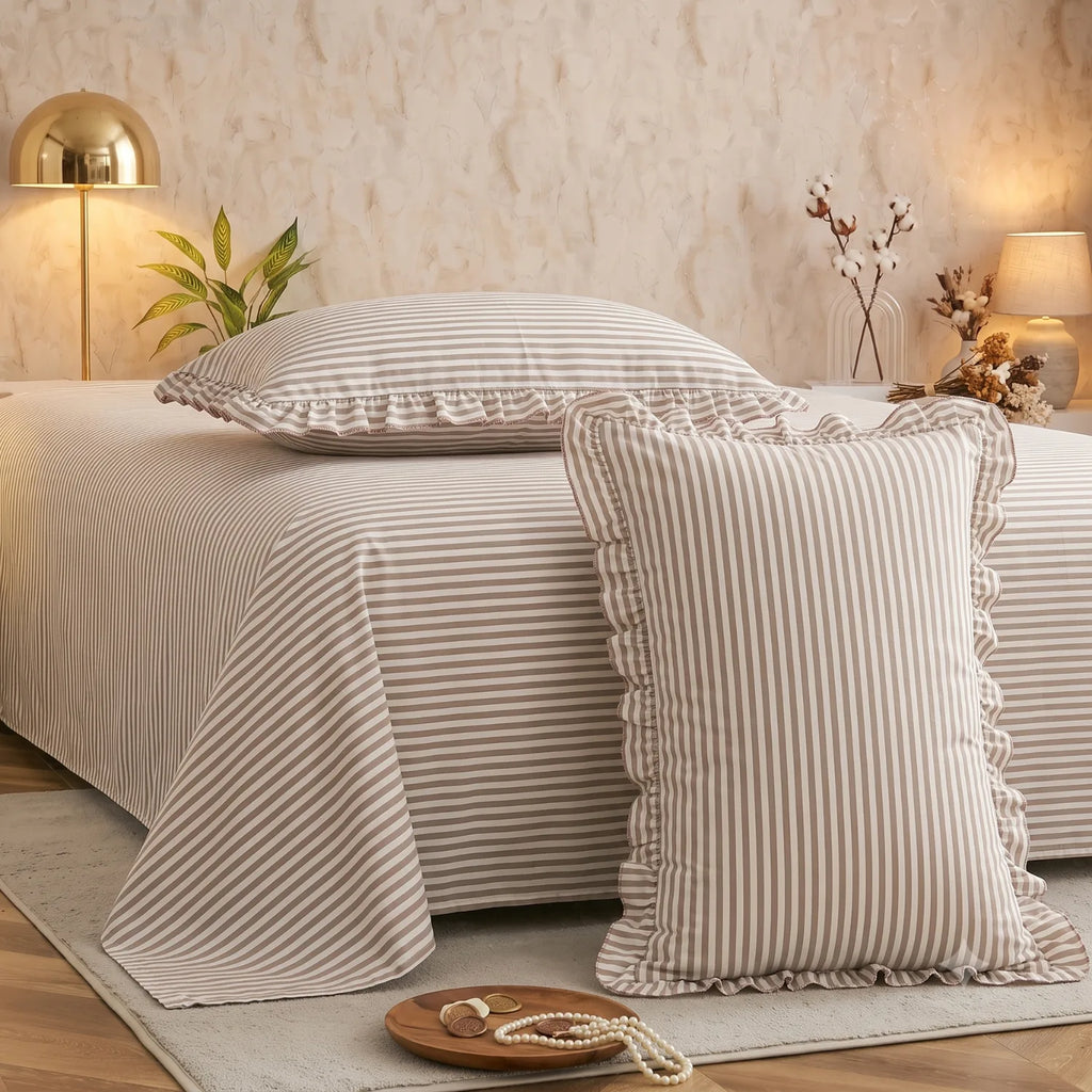 Dream Weaverz Home Polycotton (Flat) 260TC DoubleSIZE BEDSHEET(Grey Stripes)