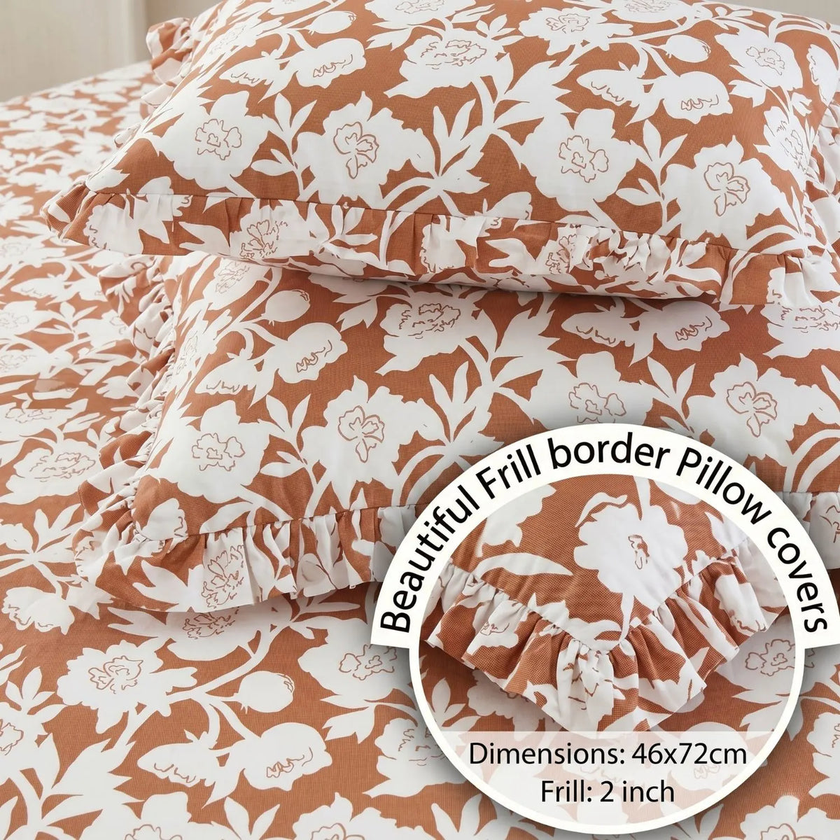Dream Weaverz Home Polycotton King Fitted (Elastic) 260 TC Floral 1 Bedsheet (Brown-White)