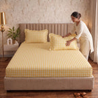 Dream Weaverz Home Polycotton (Fitted) 260TC DoubleSIZE BEDSHEET(Yellow Check)