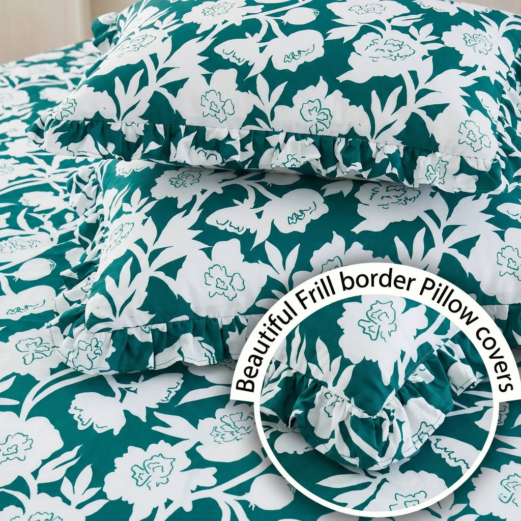 Dream Weaverz Home Polycotton King Fitted (Elastic) 260 TC Floral 1 Bedsheet (Green-White)