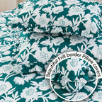 Dream Weaverz Home Polycotton King Fitted (Elastic) 260 TC Floral 1 Bedsheet (Green-White)