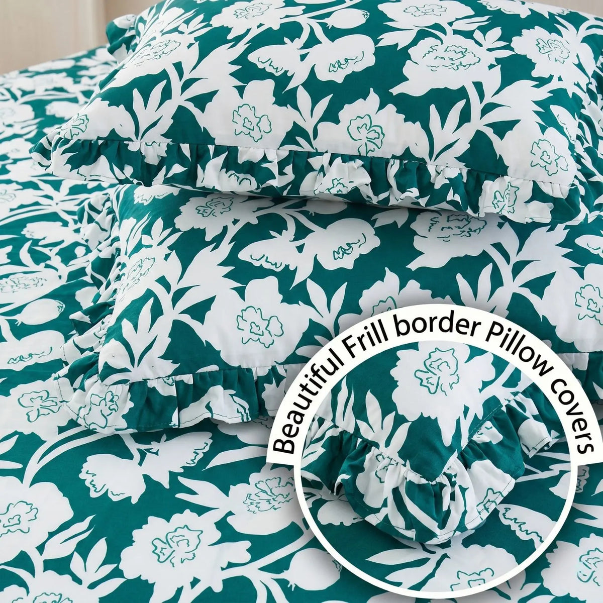 Dream Weaverz Home Polycotton King Fitted (Elastic) 260 TC Floral 1 Bedsheet (Green-White)