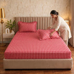 Dream Weaverz Home Polycotton (Fitted) 260TC DoubleSIZE BEDSHEET(Red Check)
