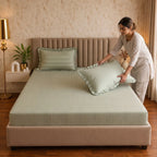 Dream Weaverz Home Polycotton (Fitted) 260TC DoubleSIZE BEDSHEET(Green Stripes)