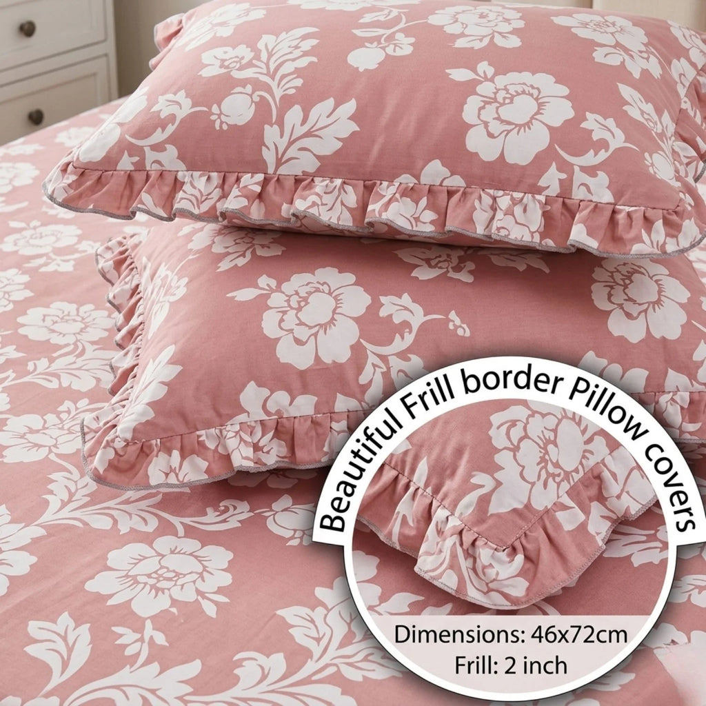 Dream Weaverz Home Polycotton King Fitted (Elastic) 260 TC Floral 1 Bedsheet (Peach-White)