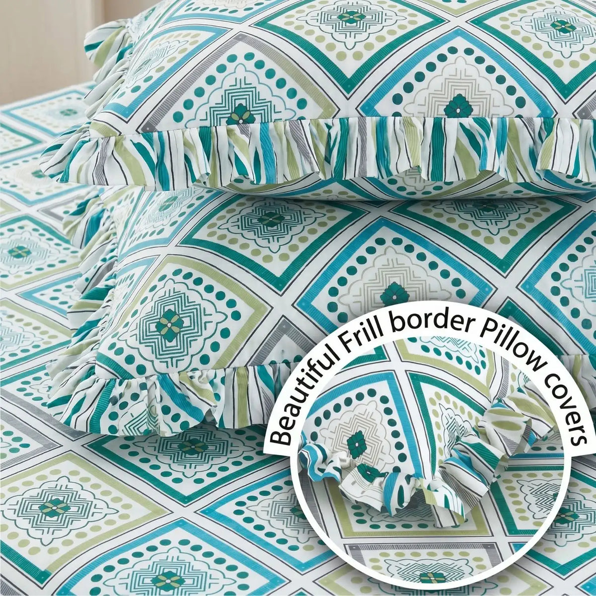 Dream Weaverz Home Polycotton Double Fitted (Elastic) 260 TC Abstract 1 Bedsheet with 2 Pillow Covers (Multicolor)