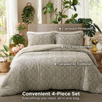 Dream Weaverz Jacquard Bedsheets King Size, 4-Piece Cotton Set Double King Bed | AC Comforter, Flat Sheet & 2 Matching Pillow Covers | Soft, Breathable & Skin-Friendly Self Design, Silver