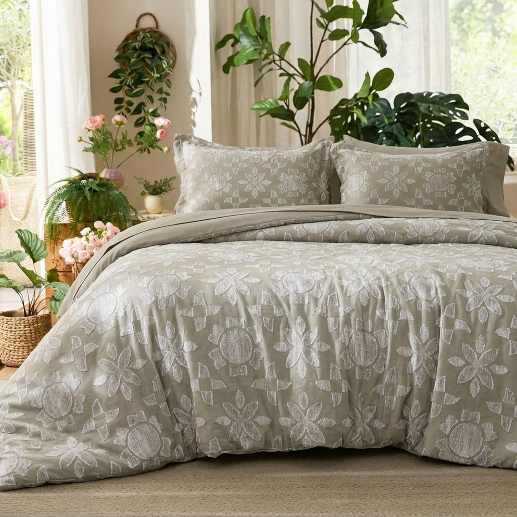 Dream Weaverz Jacquard Bedsheets King Size, 4-Piece Cotton Set Double King Bed | AC Comforter, Flat Sheet & 2 Matching Pillow Covers | Soft, Breathable & Skin-Friendly Self Design