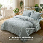 Dream Weaverz Jacquard Bedsheets King Size, 4-Piece Cotton Set Double King Bed | AC Comforter, Flat Sheet & 2 Matching Pillow Covers | Soft, Breathable & Skin-Friendly Self Design