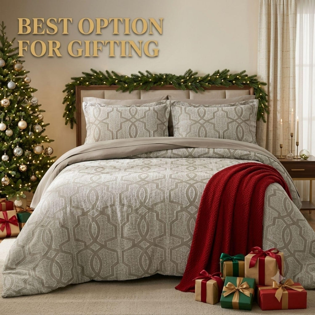 Dream Weaverz Jacquard Bedsheets King Size, 4-Piece Cotton Set Double King Bed | AC Comforter, Flat Sheet & 2 Matching Pillow Covers | Soft, Breathable & Skin-Friendly Self Design, Silver