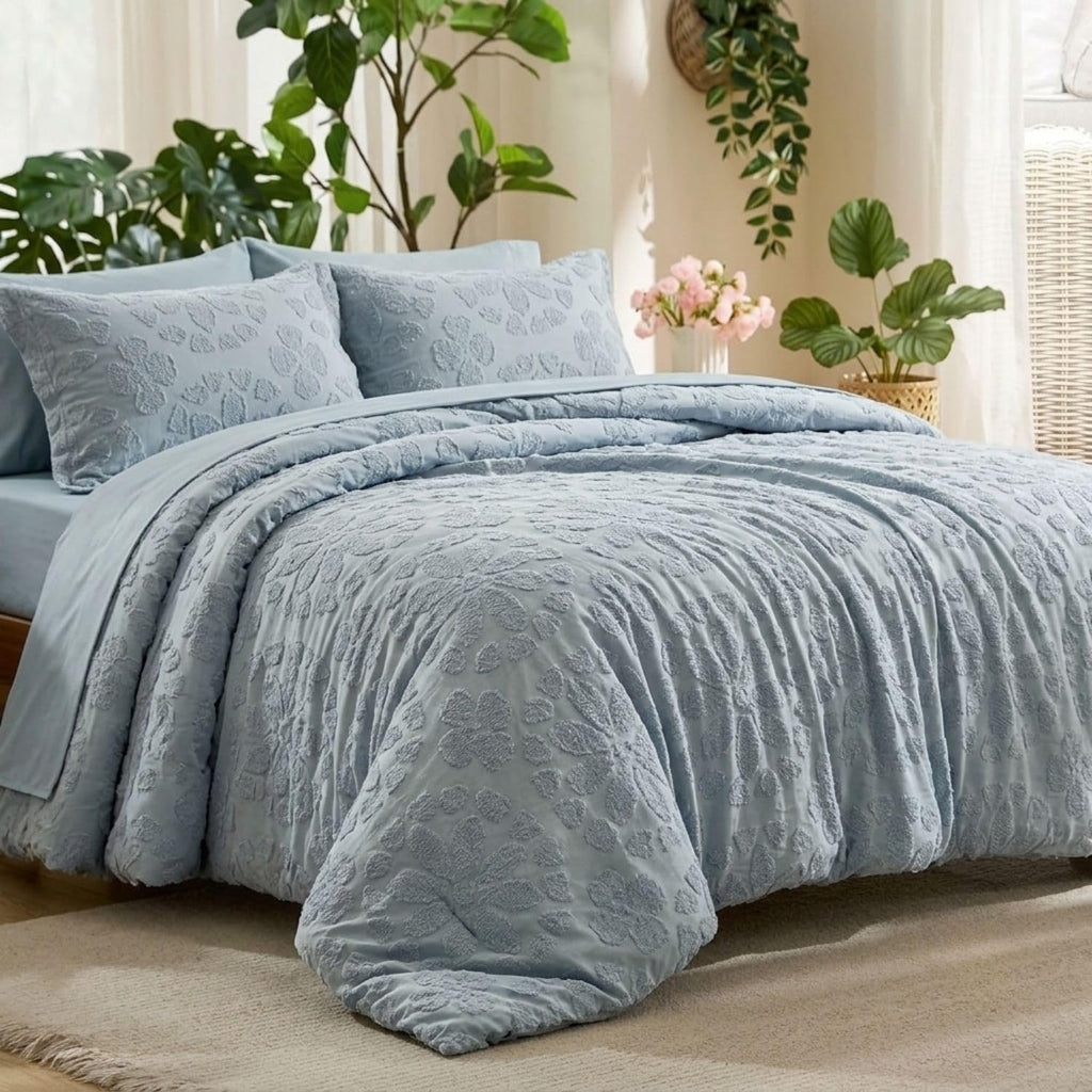 Dream Weaverz Jacquard Bedsheets King Size, 4-Piece Cotton Set Double King Bed | AC Comforter, Flat Sheet & 2 Matching Pillow Covers | Soft, Breathable & Skin-Friendly Self Design