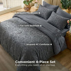 Dream Weaverz Jacquard Bedsheets King Size, 4-Piece Cotton Set Double King Bed | AC Comforter, Flat Sheet & 2 Matching Pillow Covers | Soft, Breathable & Skin-Friendly Self Design