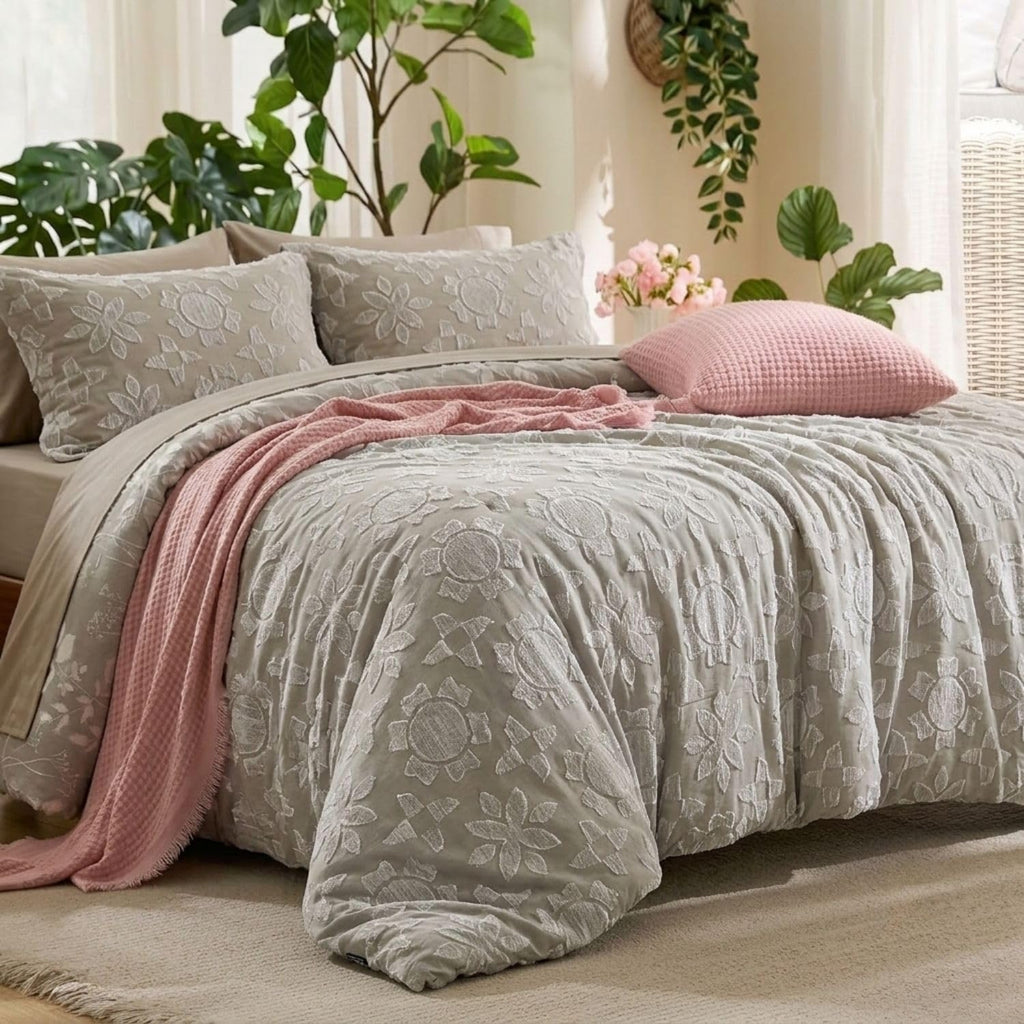Dream Weaverz Jacquard Bedsheets King Size, 4-Piece Cotton Set Double King Bed | AC Comforter, Flat Sheet & 2 Matching Pillow Covers | Soft, Breathable & Skin-Friendly Self Design