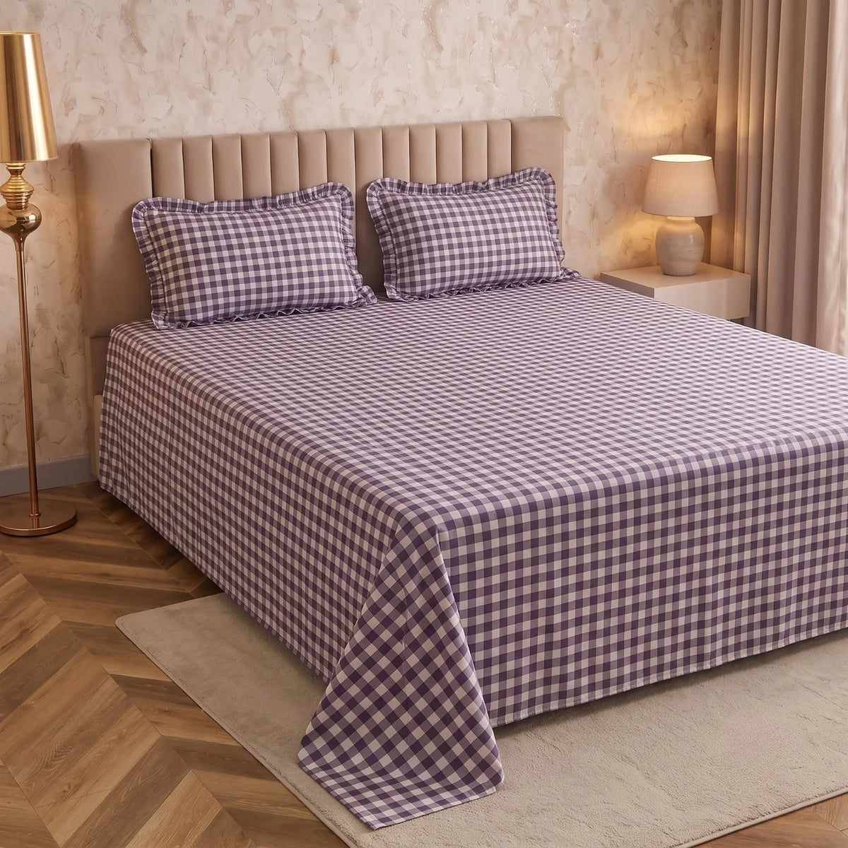 Dream Weaverz Home Polycotton (Flat) 260TC DoubleSIZE BEDSHEET(Ink Blue Check)