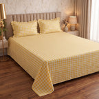 Dream Weaverz Home Polycotton (Flat) 260TC DoubleSIZE BEDSHEET(Yellow Check)