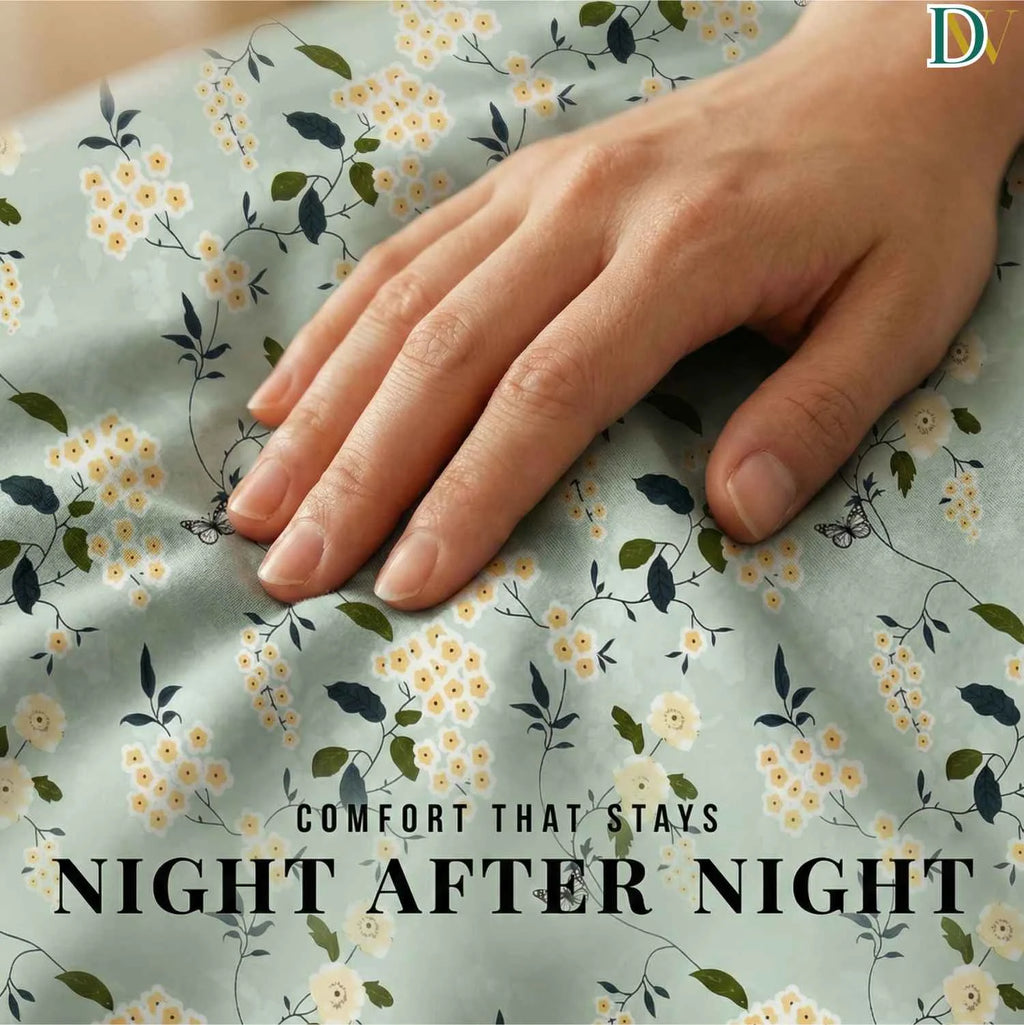 Dream Weaverz Home Polycotton Double Fitted (Elastic) 260 TC Floral 1 Bedsheet with 2 Pillow Covers (Green)