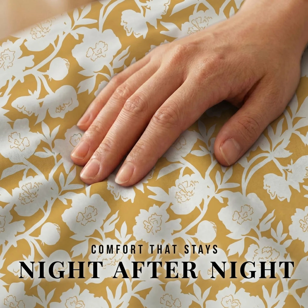 Dream Weaverz Home Polycotton King Fitted (Elastic) 260 TC Floral 1 Bedsheet (Yellow)