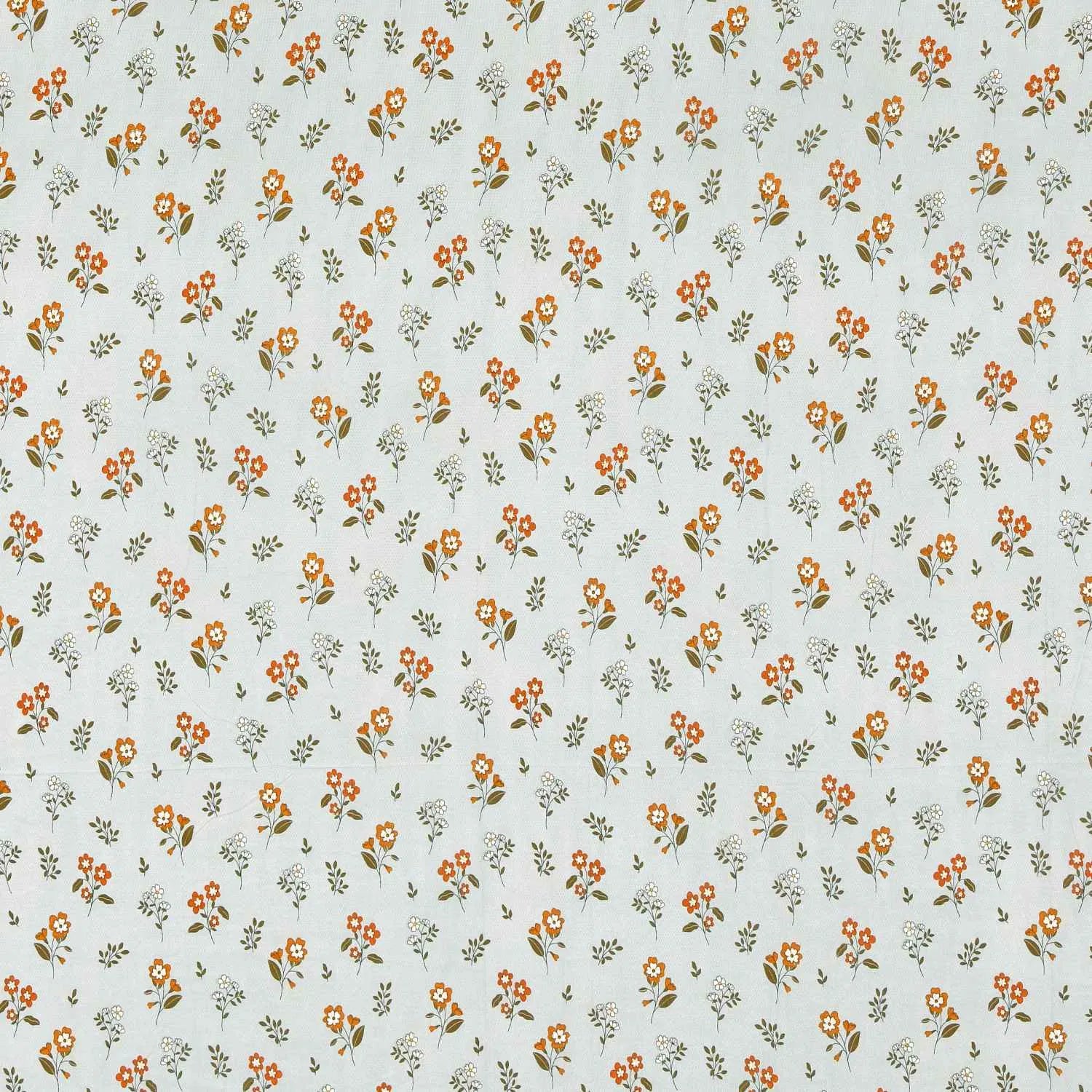 Dream Weaverz Cotton Super King Flat 220 TC Floral 1 Bedsheet with 2 Pillow Covers (Sky Blue-Orange)