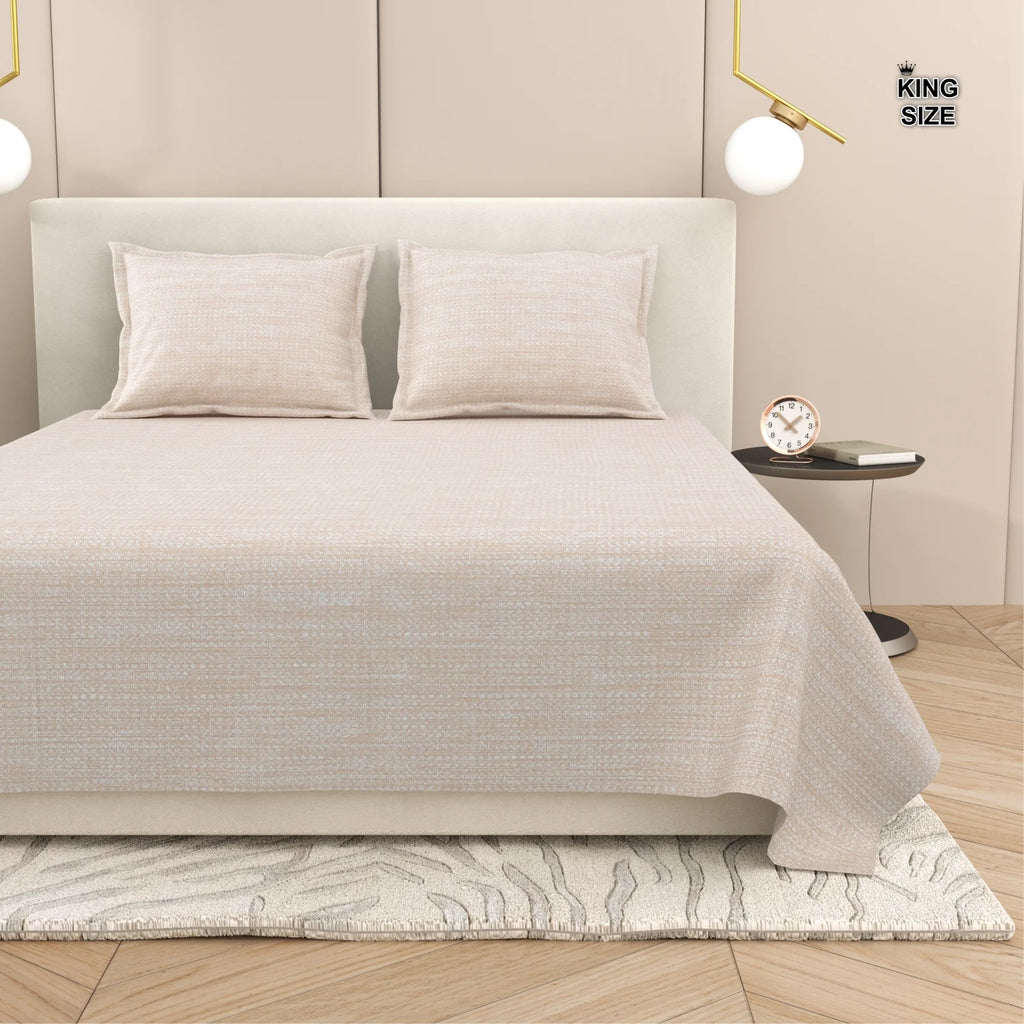 Dream Weaverz Cotton Super King Flat 220 TC Abstract 1 Bedsheet with 2 Pillow Covers (Light Beige)
