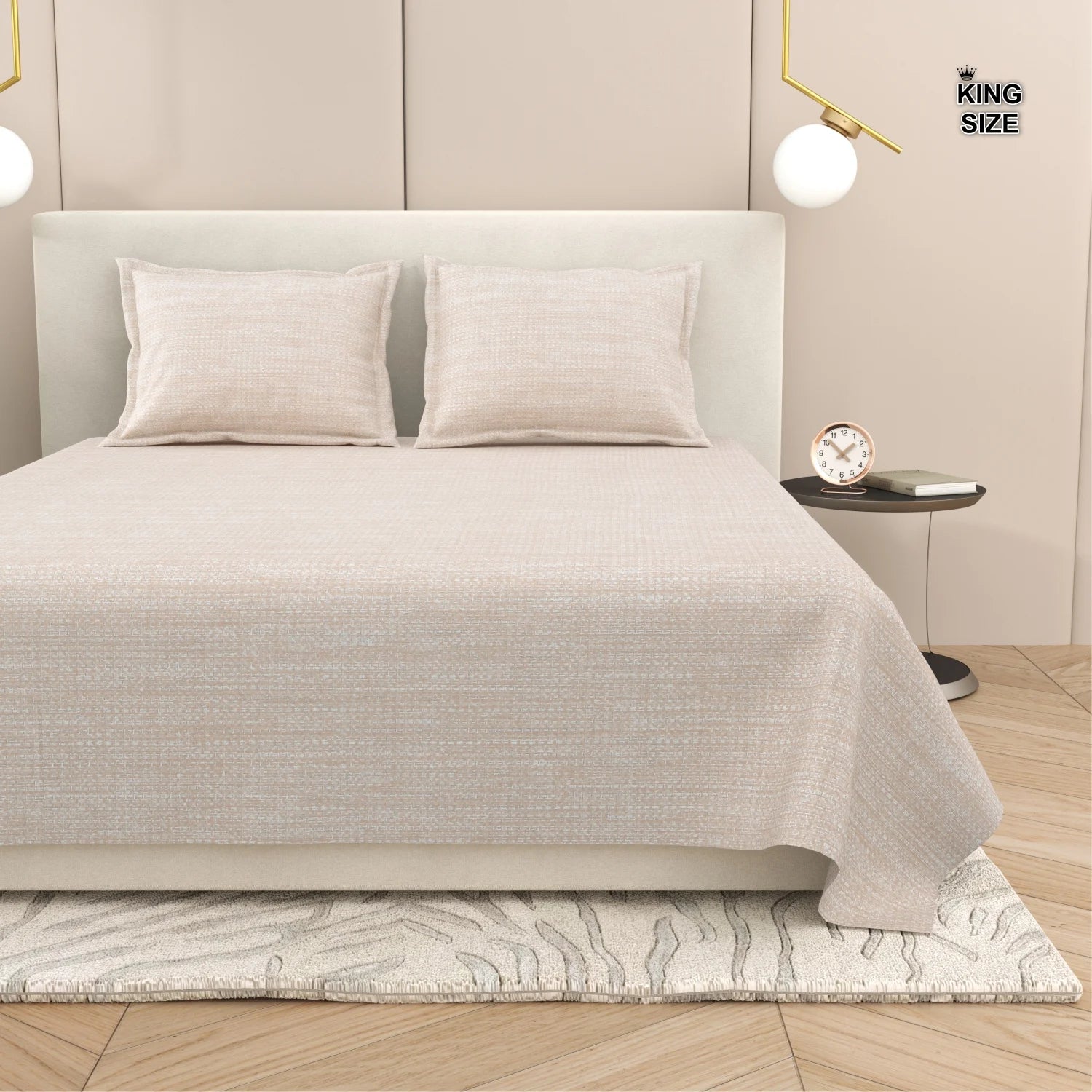 Dream Weaverz Cotton Super King Flat 220 TC Abstract 1 Bedsheet with 2 Pillow Covers (Light Beige)
