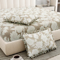 Dream Weaverz Polycotton King Fitted (Elastic) 260 TC Floral 1 Bedsheet (Beige-White)