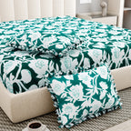 Dream Weaverz Polycotton King Fitted (Elastic) 260 TC Floral 1 Bedsheet (Green-White)