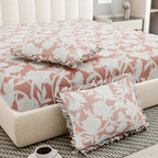 Dream Weaverz Polycotton King Fitted (Elastic) 260 TC Floral 1 Bedsheet (Peach-White)