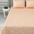 Dream Weaverz Cotton Super King Flat 220 TC Floral 1 Bedsheet with 2 Pillow Covers (Peach-Grey)