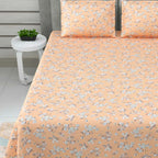 Dream Weaverz Cotton Super King Flat 220 TC Floral 1 Bedsheet with 2 Pillow Covers (Peach-Grey)