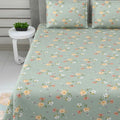 Dream Weaverz Cotton Super King Flat 220 TC Floral 1 Bedsheet with 2 Pillow Covers (Dark Green)