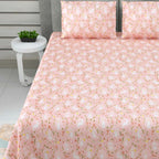 Dream Weaverz Cotton Super King Flat 220 TC Floral 1 Bedsheet with 2 Pillow Covers (Pink-White)