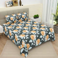 Dream Weaverz Cotton Super King Flat 220 TC Floral 1 Bedsheet with 2 Pillow Covers (Dark Green-Yellow)