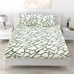 Dream Weaverz Polycotton King Fitted (Elastic) 260 TC Abstract 1 Bedsheet with 2 Pillow Covers (Cream-Green)
