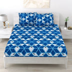 Dream Weaverz Polycotton King Fitted (Elastic) 260 TC Abstract 1 Bedsheet with 2 Pillow Covers (Blue-White)