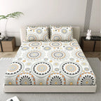Dream Weaverz Polycotton King Fitted (Elastic) 260 TC Abstract 1 Bedsheet with 2 Pillow Covers (Off white)