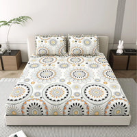Dream Weaverz Polycotton King Fitted (Elastic) 260 TC Abstract 1 Bedsheet with 2 Pillow Covers (Off white)
