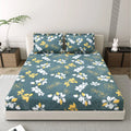 Dream Weaverz Polycotton King Fitted (Elastic) 260 TC Floral 1 Bedsheet with 2 Pillow Covers (Dark Green-White)